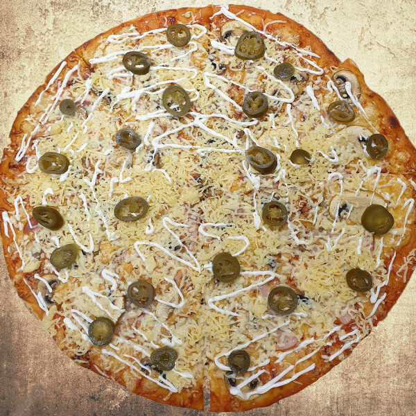Janapelo pizza 40cm (Ham, mushrooms, white sauce, janapelo)